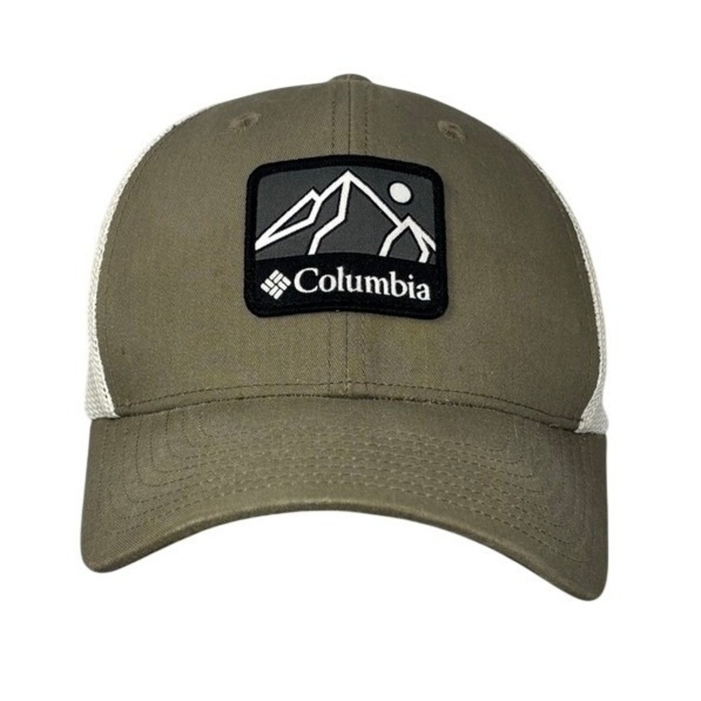 Columbia Mens Snapback Trucker Hat Olive Green White‎ Mesh Logo Outdoor